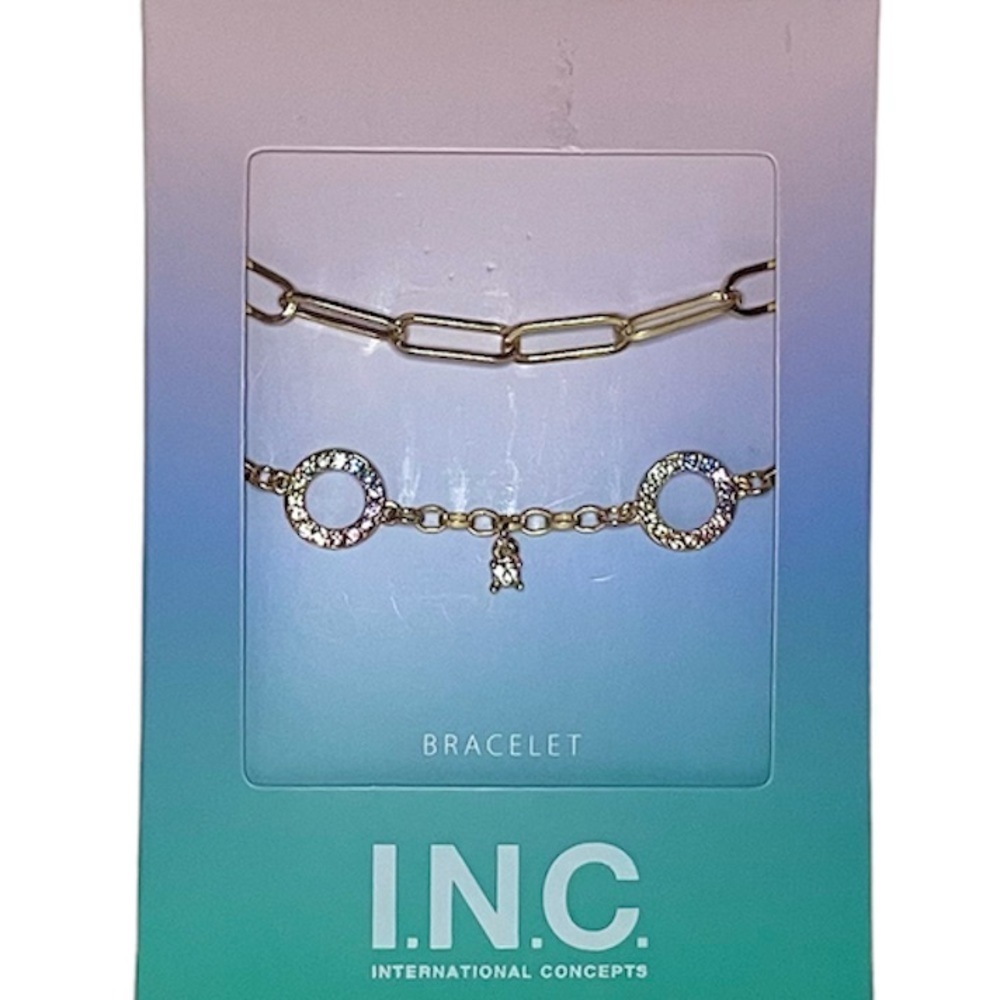 INC International Concepts Pavé Ring and Chain Link Gold-Tone 2 Pc Bracelet Set - Picture 10 of 10
